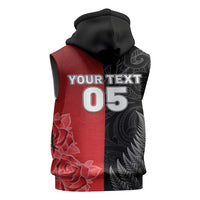 New Zealand And England Rugby Custom Sleeveless Zip Hoodie Red Rose Mix Maori Pattern - Polynesian Pride