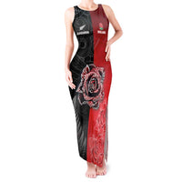 New Zealand And England Rugby Custom Tank Maxi Dress Red Rose Mix Maori Pattern - Polynesian Pride
