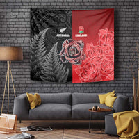 New Zealand And England Rugby Tapestry Red Rose Mix Maori Pattern - Polynesian Pride