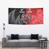 New Zealand And England Rugby Tapestry Red Rose Mix Maori Pattern - Polynesian Pride