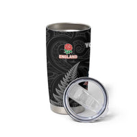 New Zealand And England Rugby Custom Tumbler Cup Red Rose Mix Maori Pattern - Polynesian Pride