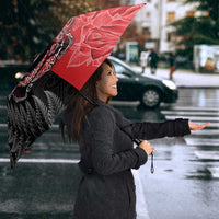New Zealand And England Rugby Umbrella Red Rose Mix Maori Pattern - Polynesian Pride
