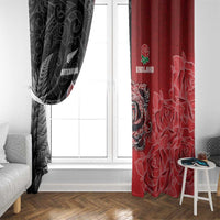 New Zealand And England Rugby Window Curtain Red Rose Mix Maori Pattern - Polynesian Pride