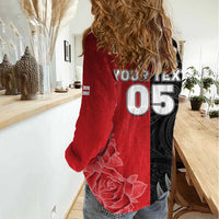 New Zealand And England Rugby Custom Women Casual Shirt Red Rose Mix Maori Pattern - Polynesian Pride