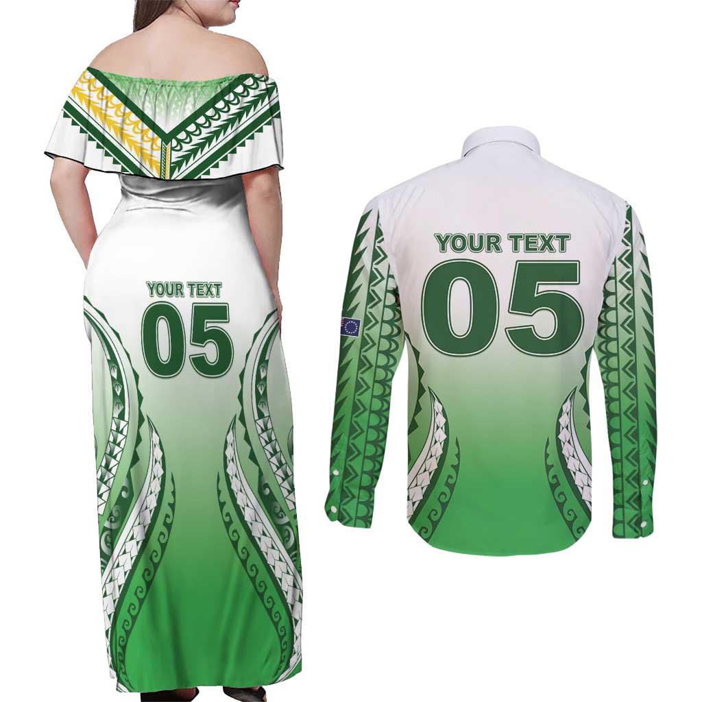 Custom Cook Islands Avaiki Rugby Couples Matching Off Shoulder Maxi Dress and Long Sleeve Button Shirt Go Champions - Polynesian Pride