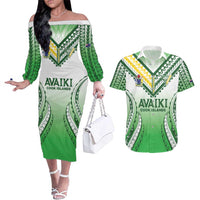 Custom Cook Islands Avaiki Rugby Couples Matching Off The Shoulder Long Sleeve Dress and Hawaiian Shirt Go Champions - Polynesian Pride