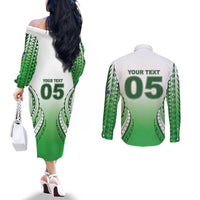 Custom Cook Islands Avaiki Rugby Couples Matching Off The Shoulder Long Sleeve Dress and Long Sleeve Button Shirt Go Champions - Polynesian Pride