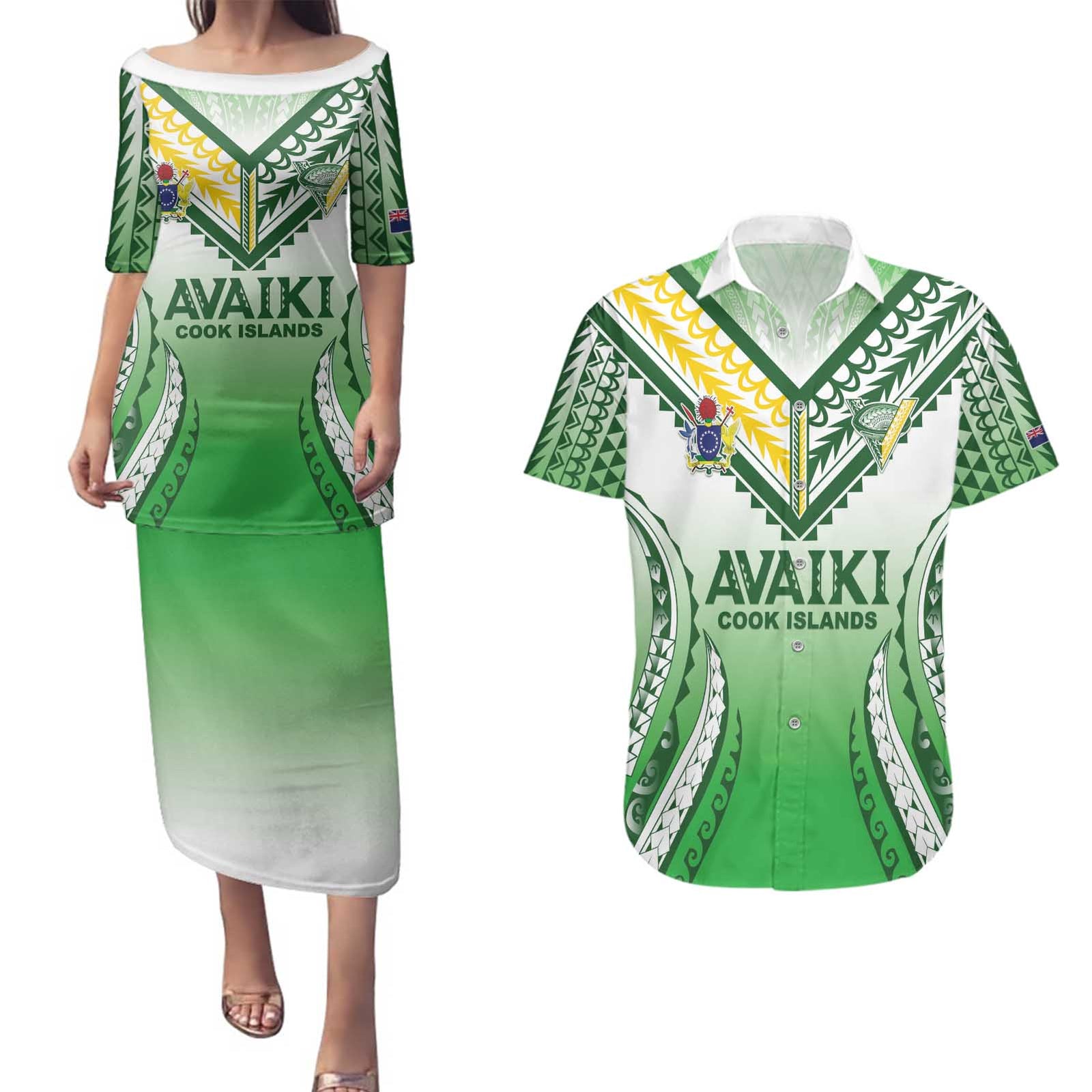 Custom Cook Islands Avaiki Rugby Couples Matching Puletasi and Hawaiian Shirt Go Champions - Polynesian Pride