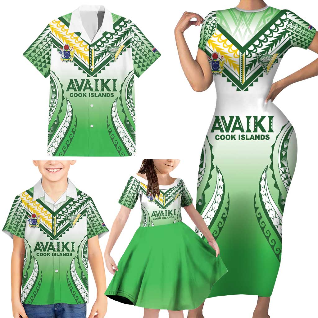 Custom Cook Islands Avaiki Rugby Family Matching Short Sleeve Bodycon Dress and Hawaiian Shirt Go Champions - Polynesian Pride