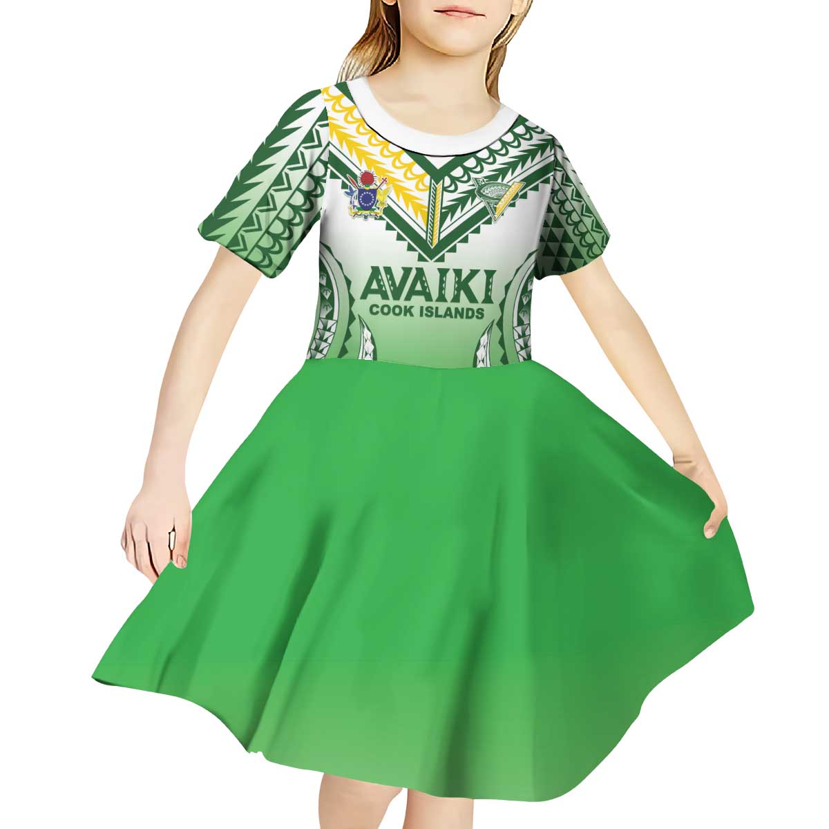 Custom Cook Islands Avaiki Rugby Kid Short Sleeve Dress Go Champions - Polynesian Pride