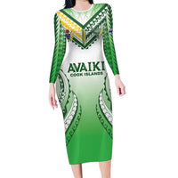 Custom Cook Islands Avaiki Rugby Long Sleeve Bodycon Dress Go Champions - Polynesian Pride