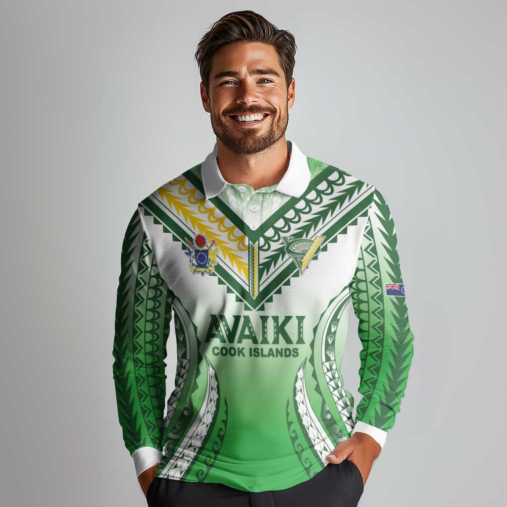 Custom Cook Islands Avaiki Rugby Long Sleeve Polo Shirt Go Champions - Polynesian Pride