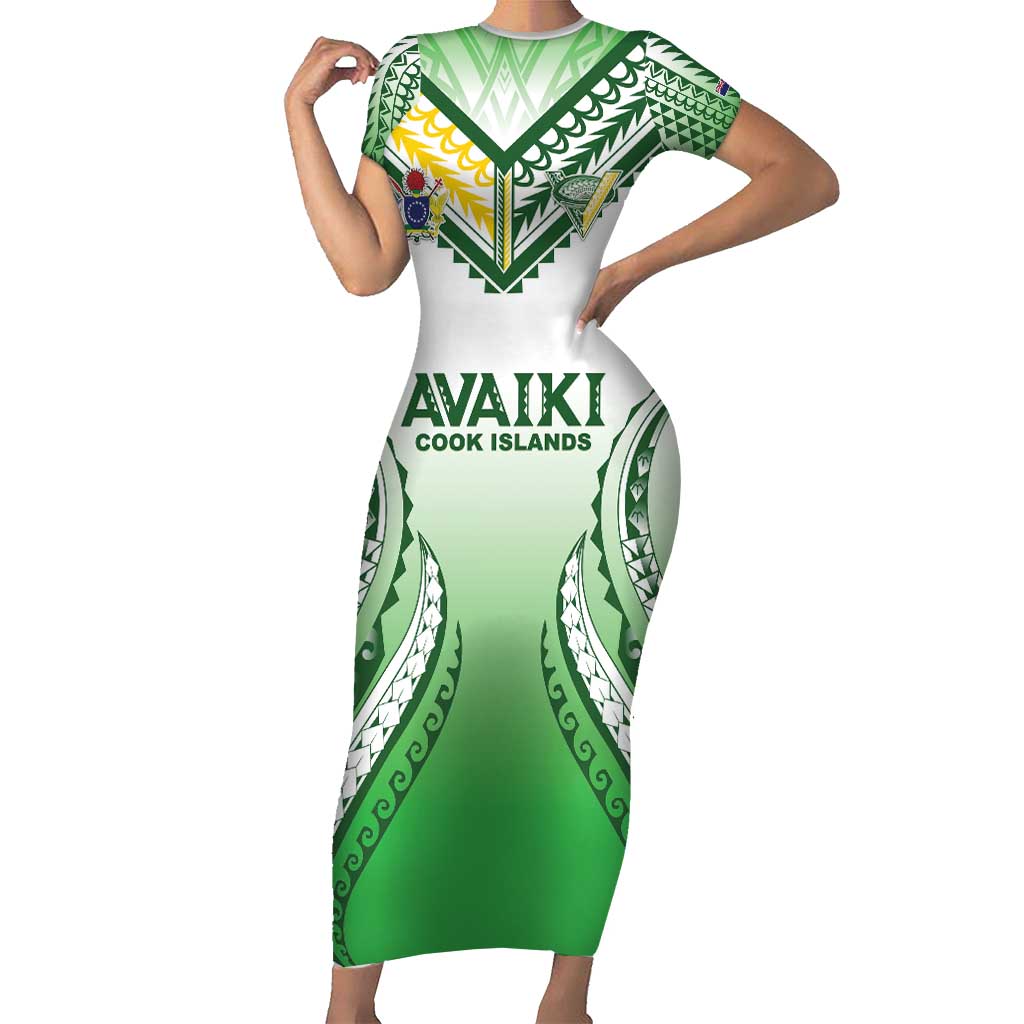Custom Cook Islands Avaiki Rugby Short Sleeve Bodycon Dress Go Champions - Polynesian Pride