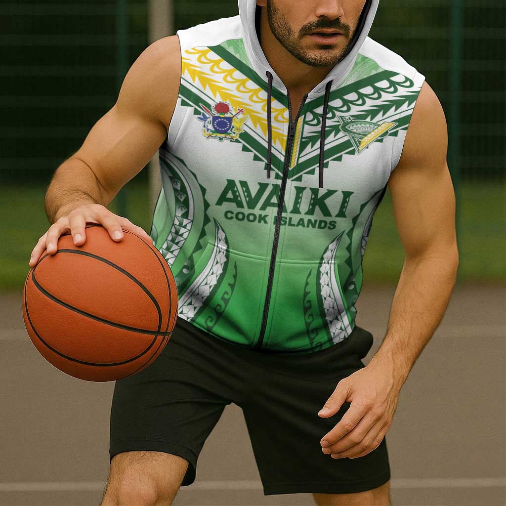 Custom Cook Islands Avaiki Rugby Sleeveless Zip Hoodie Go Champions - Polynesian Pride