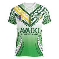 Custom Cook Islands Avaiki Rugby Women V-Neck T-Shirt Go Champions - Polynesian Pride