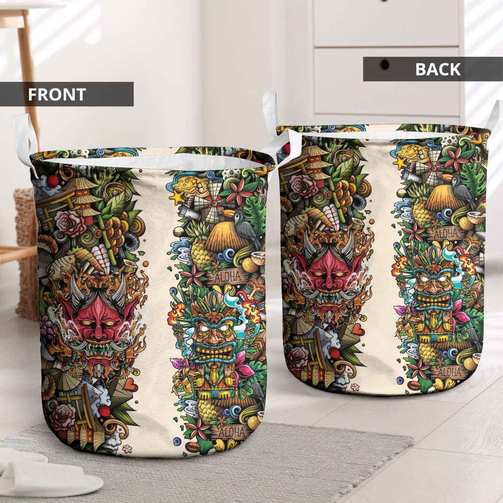Hawaii And Japan Laundry Basket Tiki With Oni Mask LT05 - Polynesian Pride