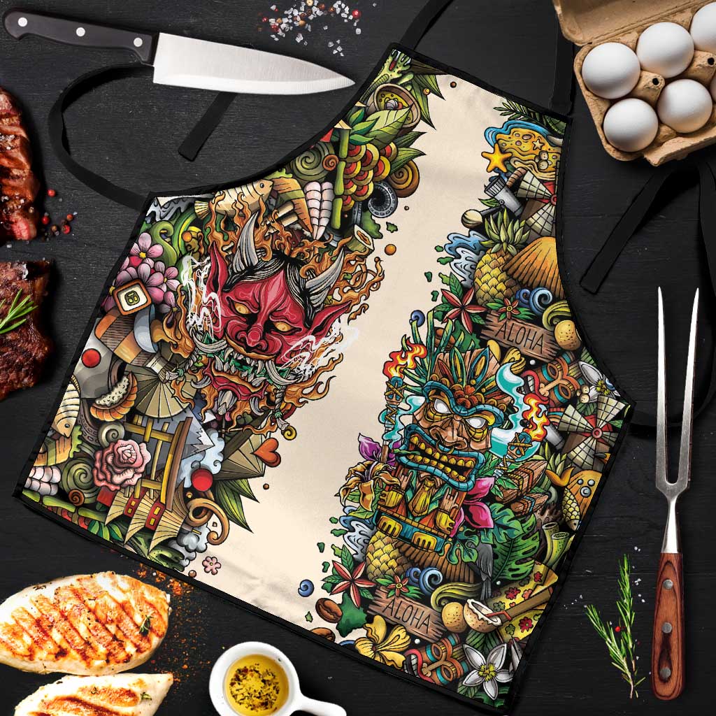 Hawaii And Japan Apron Tiki With Oni Mask LT05 Colorful - Polynesian Pride