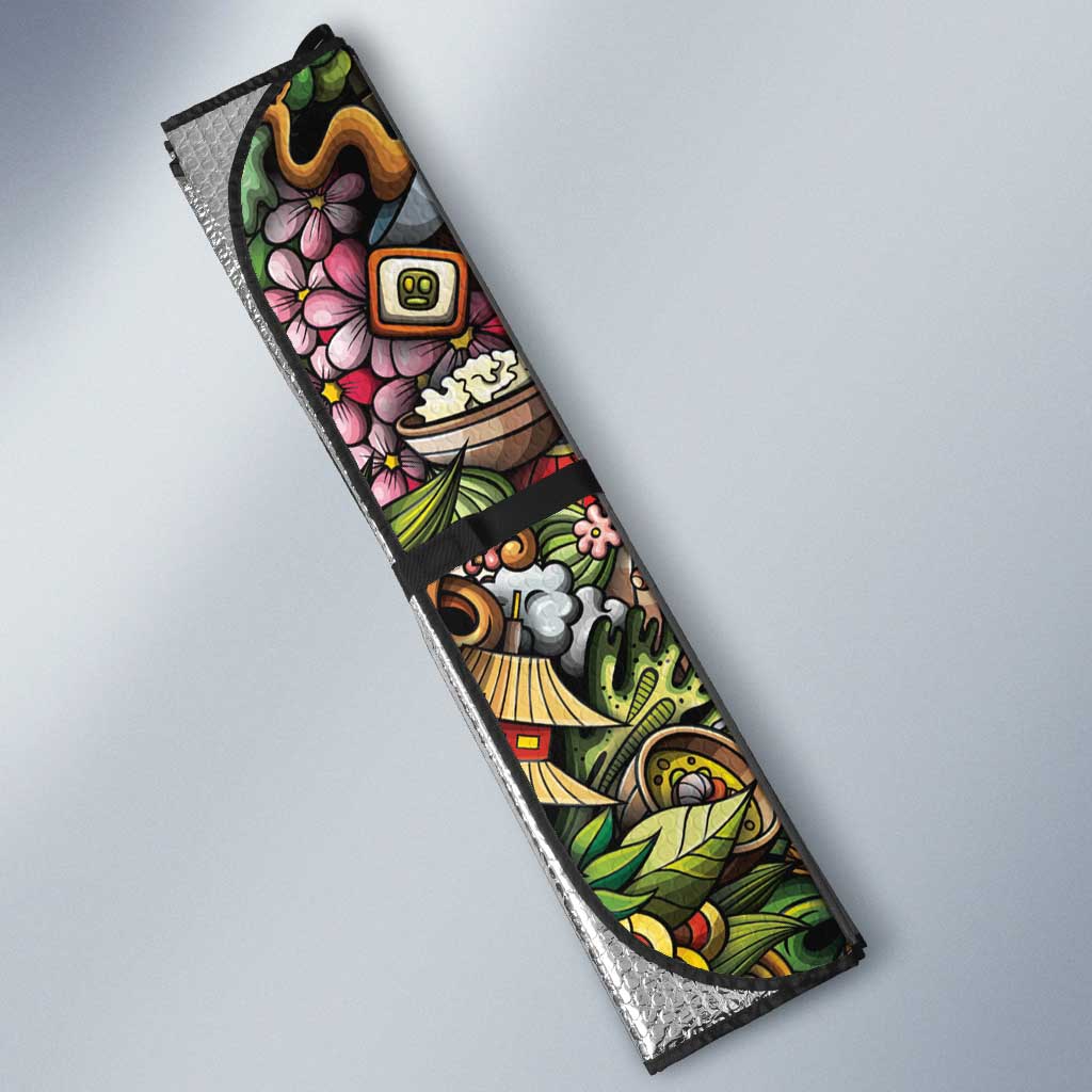 Hawaii And Japan Auto Sun Shade Tiki With Oni Mask - Polynesian Pride