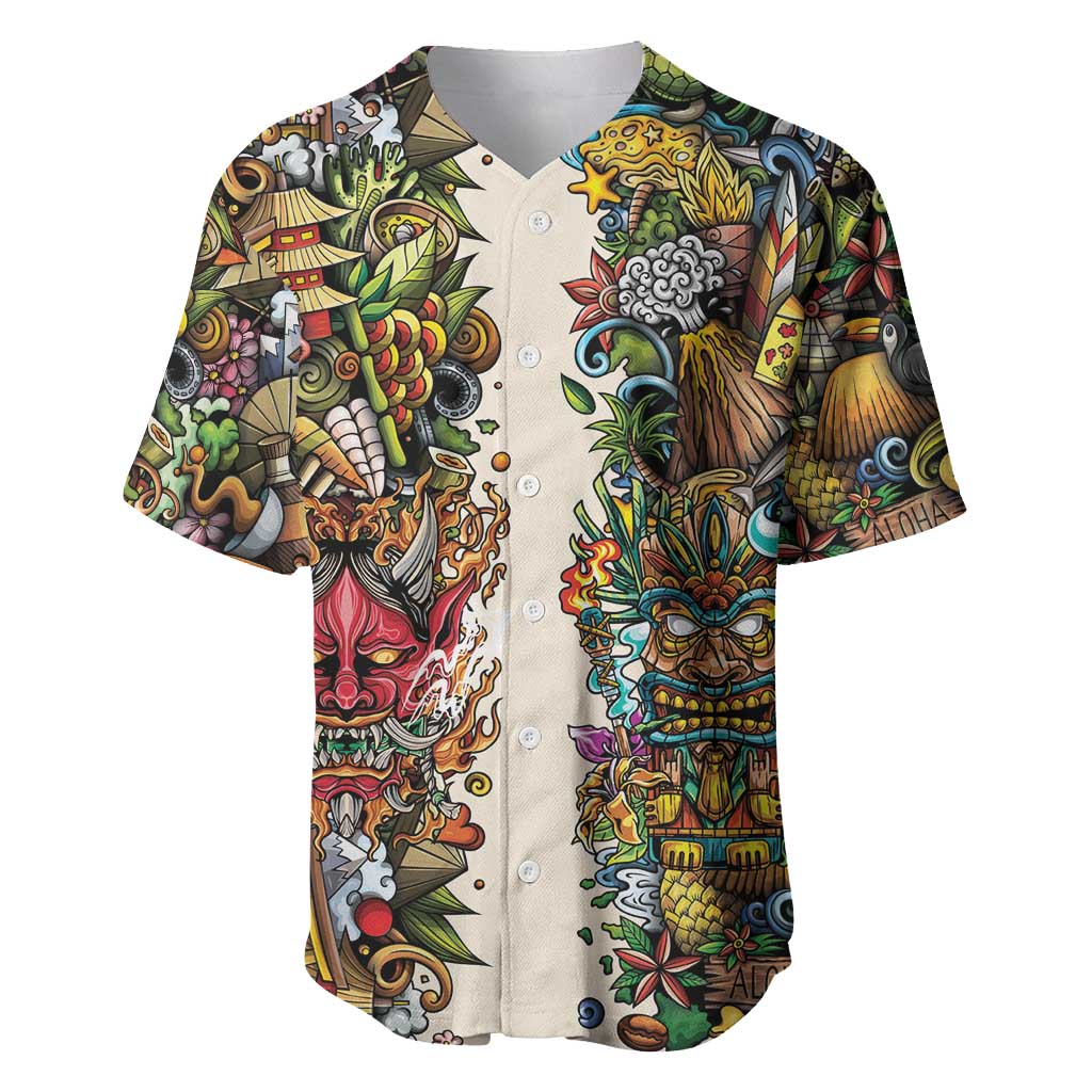 Hawaii And Japan Baseball Jersey Tiki With Oni Mask LT05 Colorful - Polynesian Pride