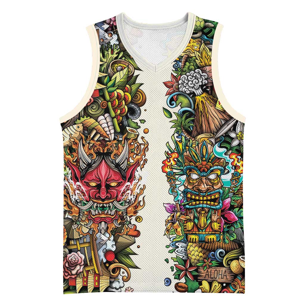 Hawaii And Japan Basketball Jersey Tiki With Oni Mask LT05 Unisex Colorful - Polynesian Pride