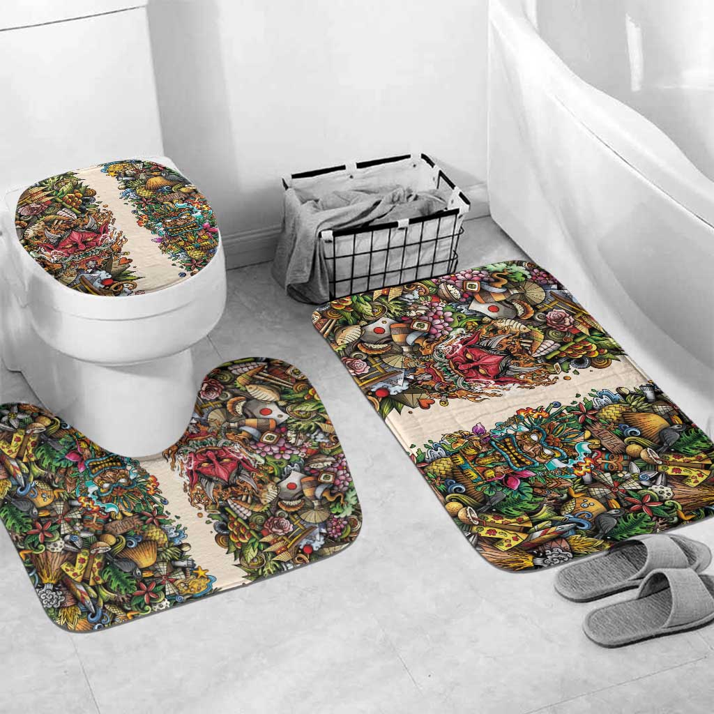 Hawaii And Japan Bathroom Set Tiki With Oni Mask - Polynesian Pride
