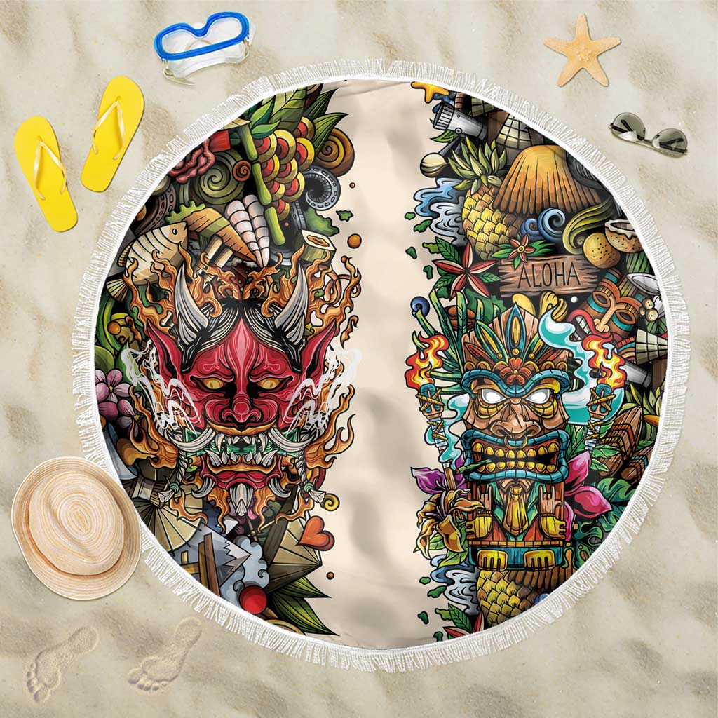 Hawaii And Japan Beach Blanket Tiki With Oni Mask - Polynesian Pride