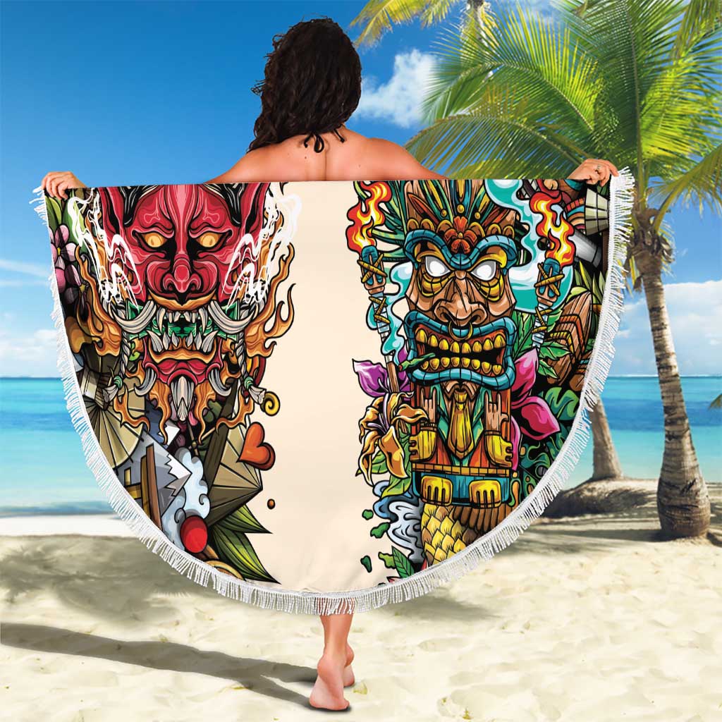 Hawaii And Japan Beach Blanket Tiki With Oni Mask - Polynesian Pride