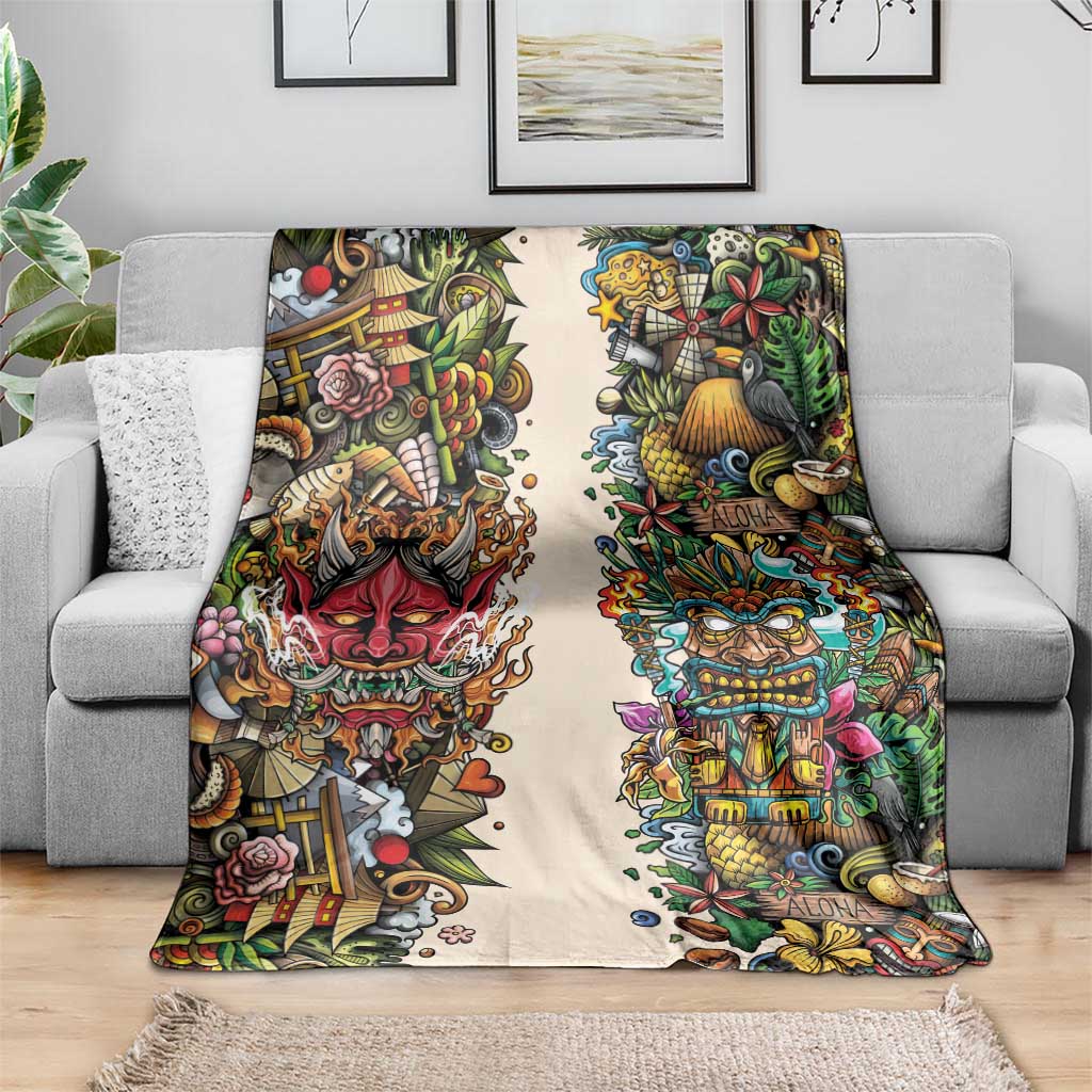 Hawaii And Japan Blanket Tiki With Oni Mask - Polynesian Pride
