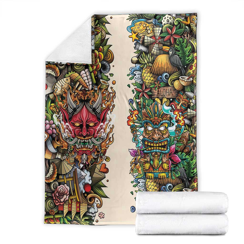 Hawaii And Japan Blanket Tiki With Oni Mask - Polynesian Pride