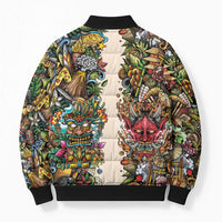 Hawaii And Japan Bomber Puffer Jacket Tiki With Oni Mask LT05 - Polynesian Pride