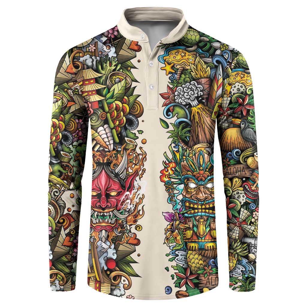 Hawaii And Japan Button Sweatshirt Tiki With Oni Mask LT05 Colorful - Polynesian Pride