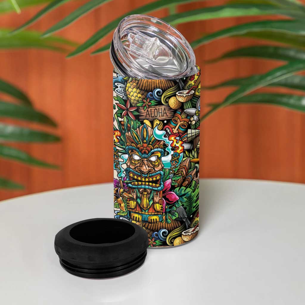 Hawaii And Japan 4 in 1 Can Cooler Tumbler Tiki With Oni Mask LT05 - Polynesian Pride