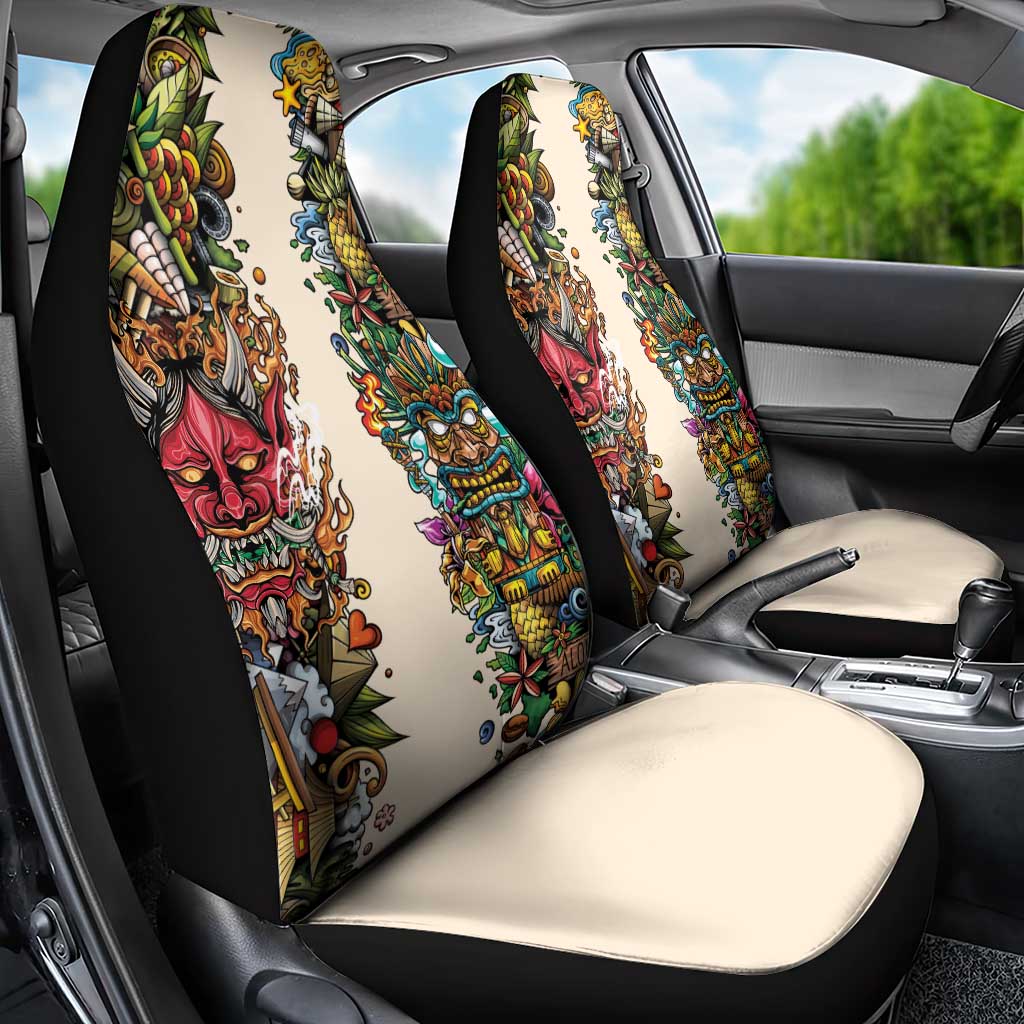 Hawaii And Japan Car Seat Cover Tiki With Oni Mask - Polynesian Pride