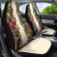 Hawaii And Japan Car Seat Cover Tiki With Oni Mask - Polynesian Pride