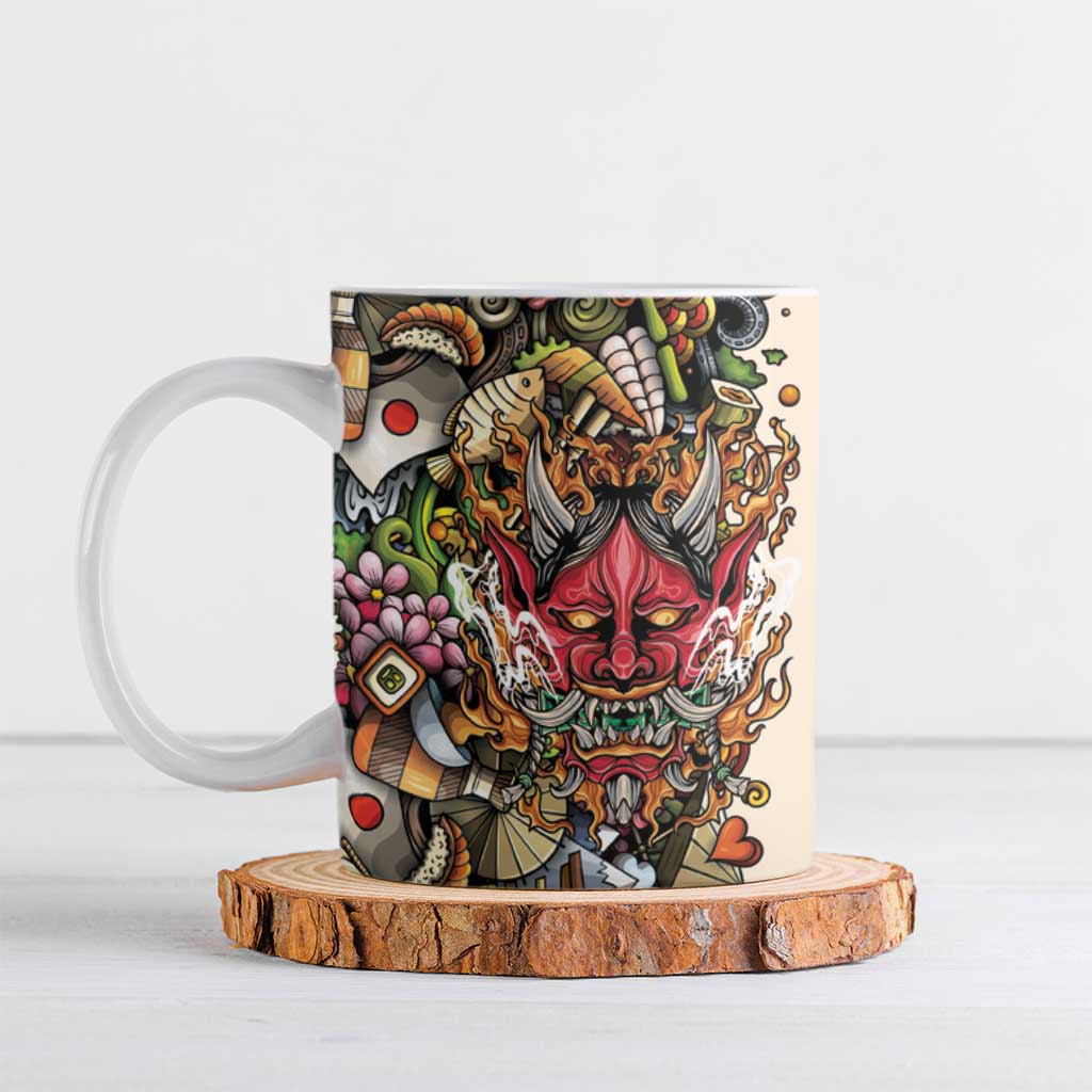 Hawaii And Japan Ceramic Mug Tiki With Oni Mask LT05 Colorful - Polynesian Pride