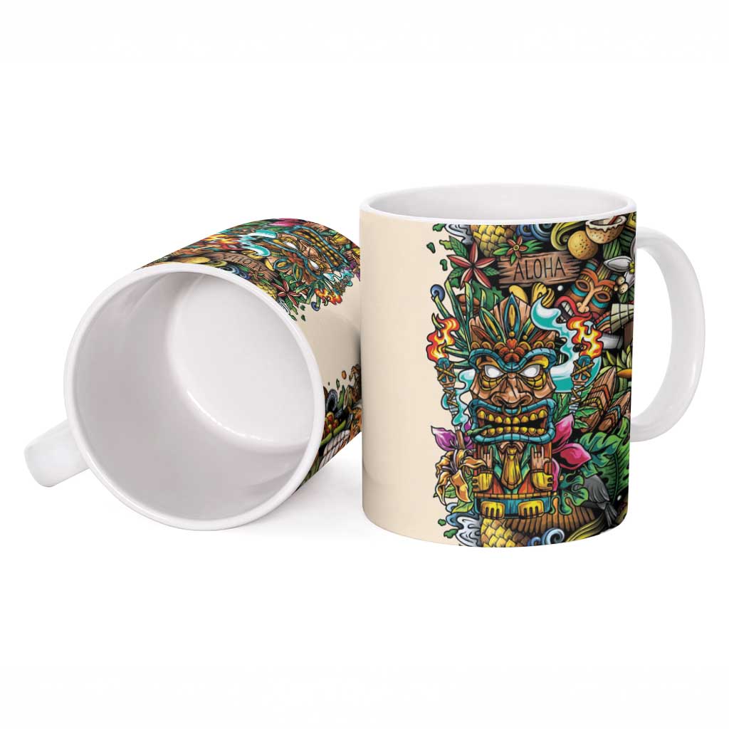 Hawaii And Japan Ceramic Mug Tiki With Oni Mask LT05 - Polynesian Pride