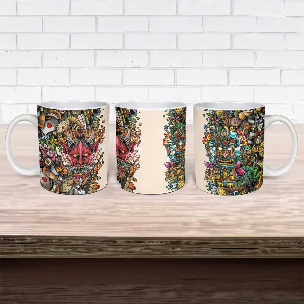 Hawaii And Japan Ceramic Mug Tiki With Oni Mask LT05 - Polynesian Pride