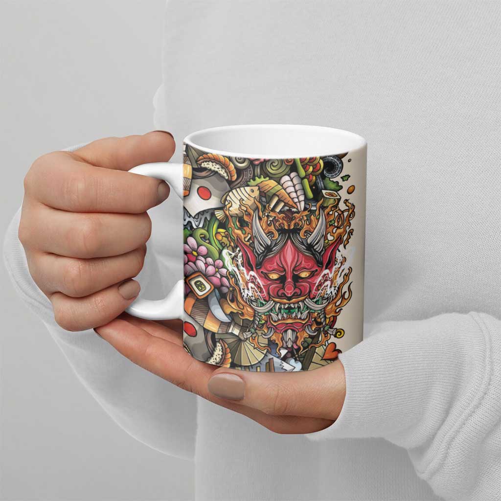 Hawaii And Japan Ceramic Mug Tiki With Oni Mask LT05 - Polynesian Pride