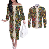 Hawaii And Japan Couples Matching Off The Shoulder Long Sleeve Dress and Long Sleeve Button Shirt Tiki With Oni Mask - Polynesian Pride