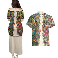 Hawaii And Japan Couples Matching Puletasi and Hawaiian Shirt Tiki With Oni Mask LT05 - Polynesian Pride
