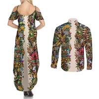 Hawaii And Japan Couples Matching Summer Maxi Dress and Long Sleeve Button Shirt Tiki With Oni Mask - Polynesian Pride