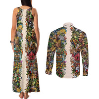 Hawaii And Japan Couples Matching Tank Maxi Dress and Long Sleeve Button Shirt Tiki With Oni Mask - Polynesian Pride