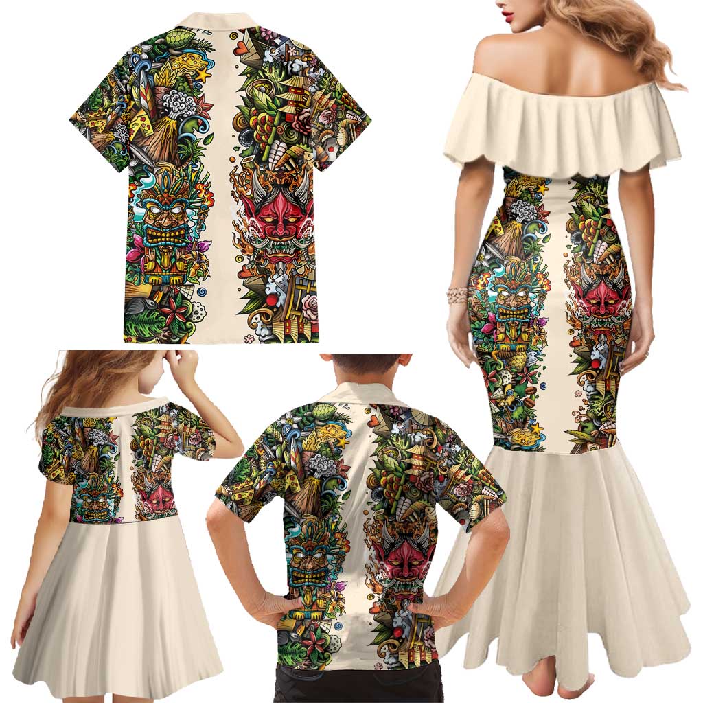 Hawaii And Japan Family Matching Mermaid Dress and Hawaiian Shirt Tiki With Oni Mask - Polynesian Pride