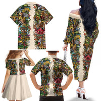 Hawaii And Japan Family Matching Off The Shoulder Long Sleeve Dress and Hawaiian Shirt Tiki With Oni Mask - Polynesian Pride