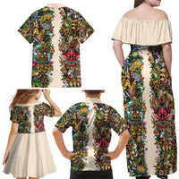 Hawaii And Japan Family Matching Off Shoulder Maxi Dress and Hawaiian Shirt Tiki With Oni Mask - Polynesian Pride