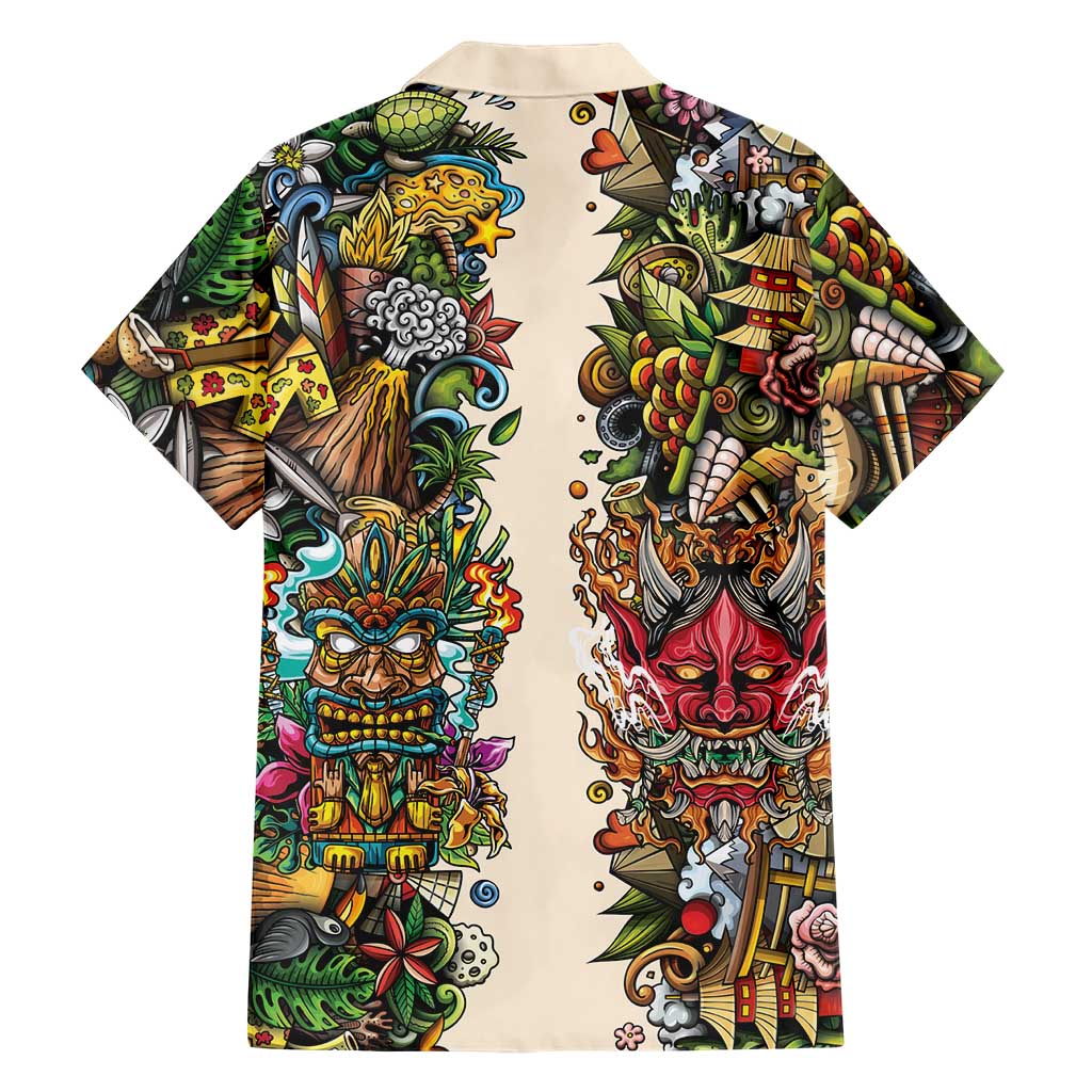 Hawaii And Japan Family Matching Puletasi and Hawaiian Shirt Tiki With Oni Mask LT05 - Polynesian Pride