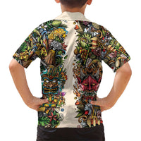 Hawaii And Japan Family Matching Short Sleeve Bodycon Dress and Hawaiian Shirt Tiki With Oni Mask - Polynesian Pride