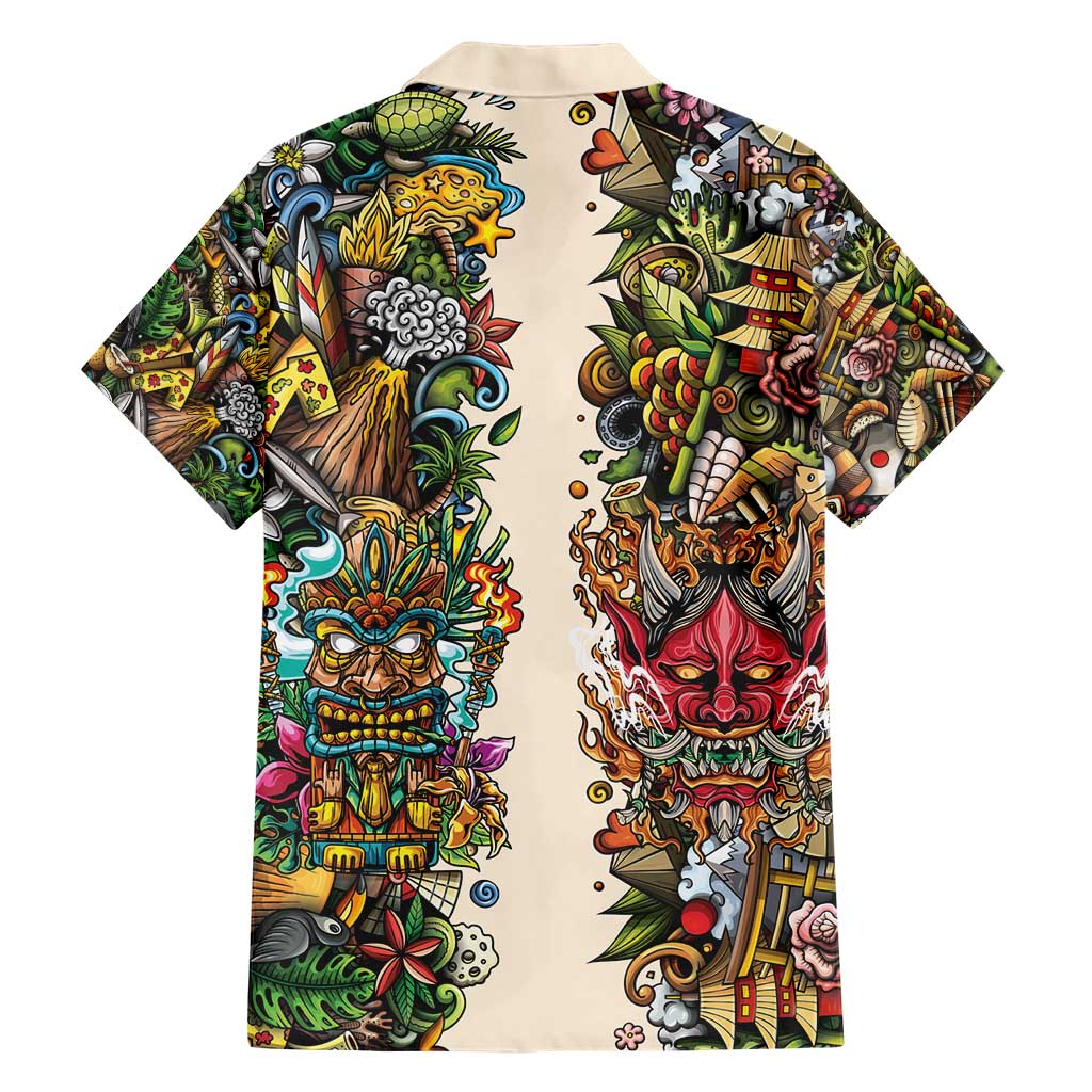 Hawaii And Japan Hawaiian Shirt Tiki With Oni Mask - Polynesian Pride