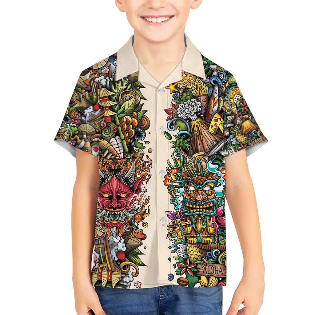 Hawaii And Japan Hawaiian Shirt Tiki With Oni Mask - Polynesian Pride