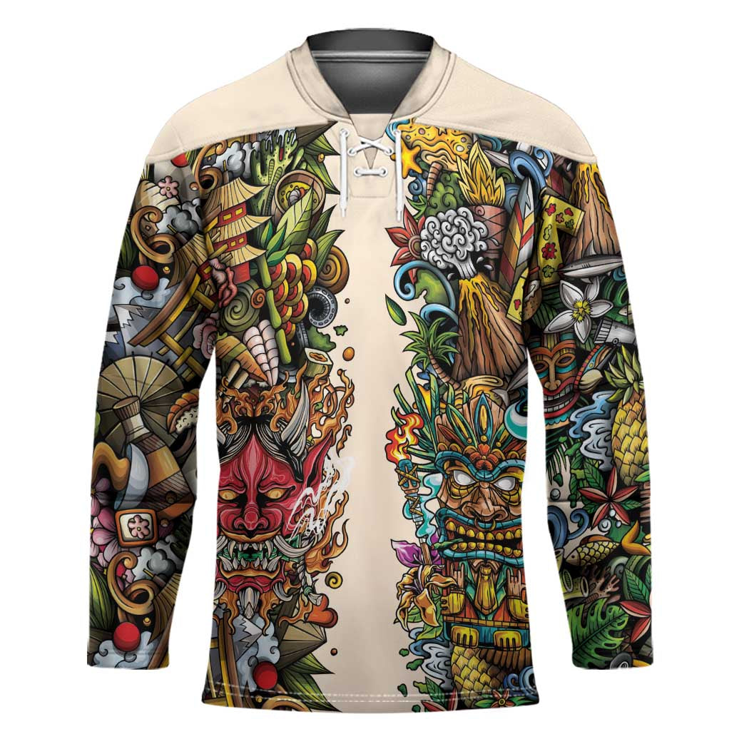 Hawaii And Japan Hockey Jersey Tiki With Oni Mask - Polynesian Pride